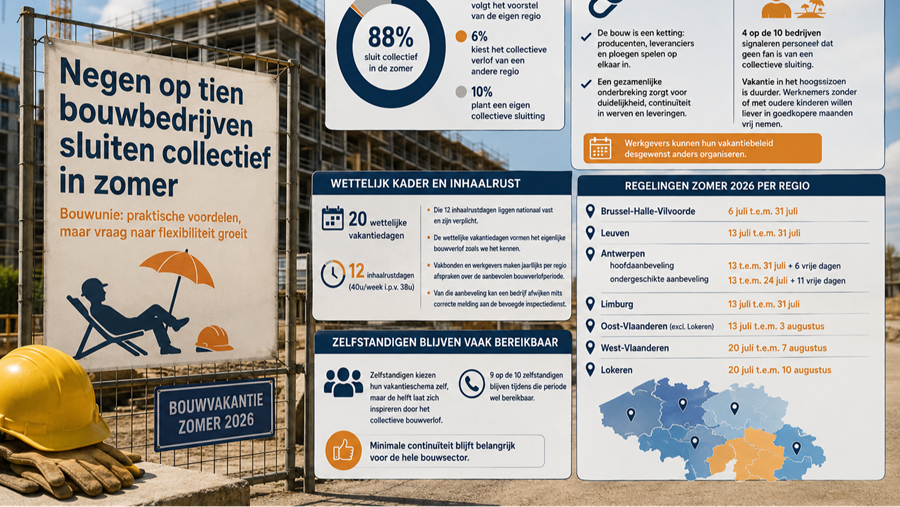 Bouwverlof 2026: 9 op 10 bouwbedrijven sluiten collectief